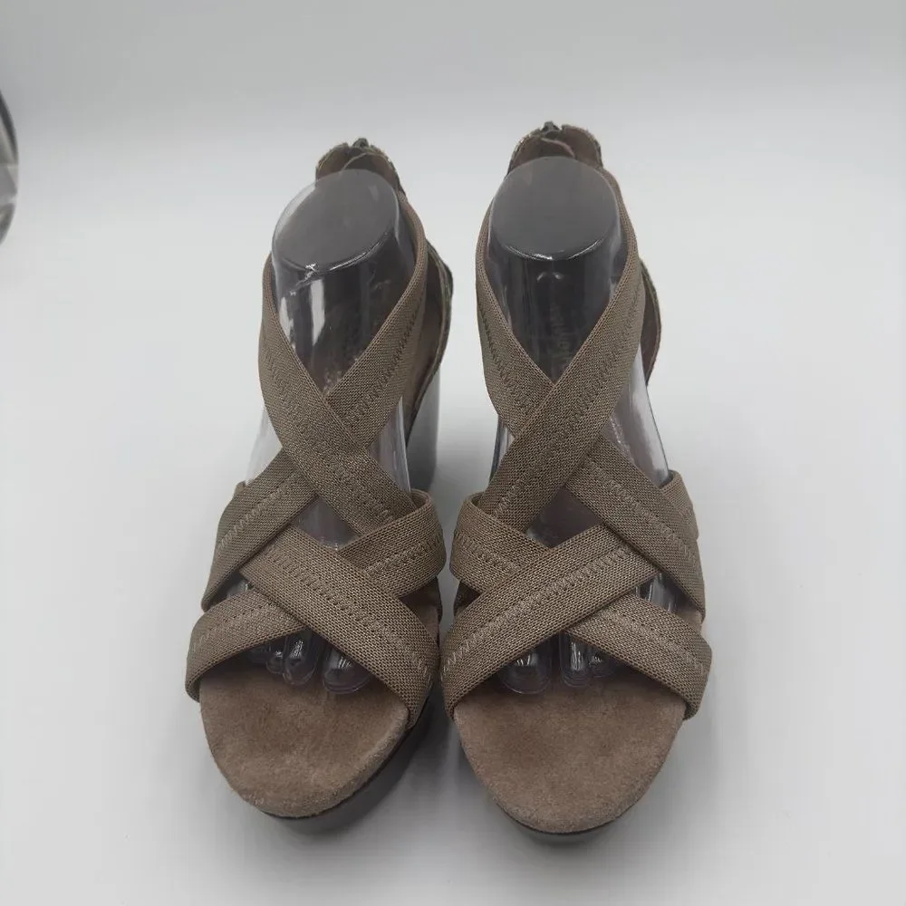 Donald J Pliner Jilli Canvas Wedge Sandal Bronze Open-toe design/comfort. Sz 9.5